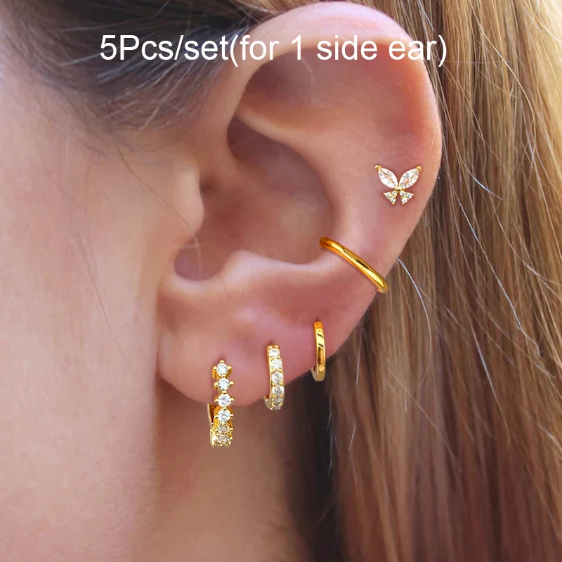 CRMYA 5 pezzi/set orecchini per donna moda polsino dell'orecchio zirconi farfalla orecchini a cerchio orecchini da donna gioielli da festa