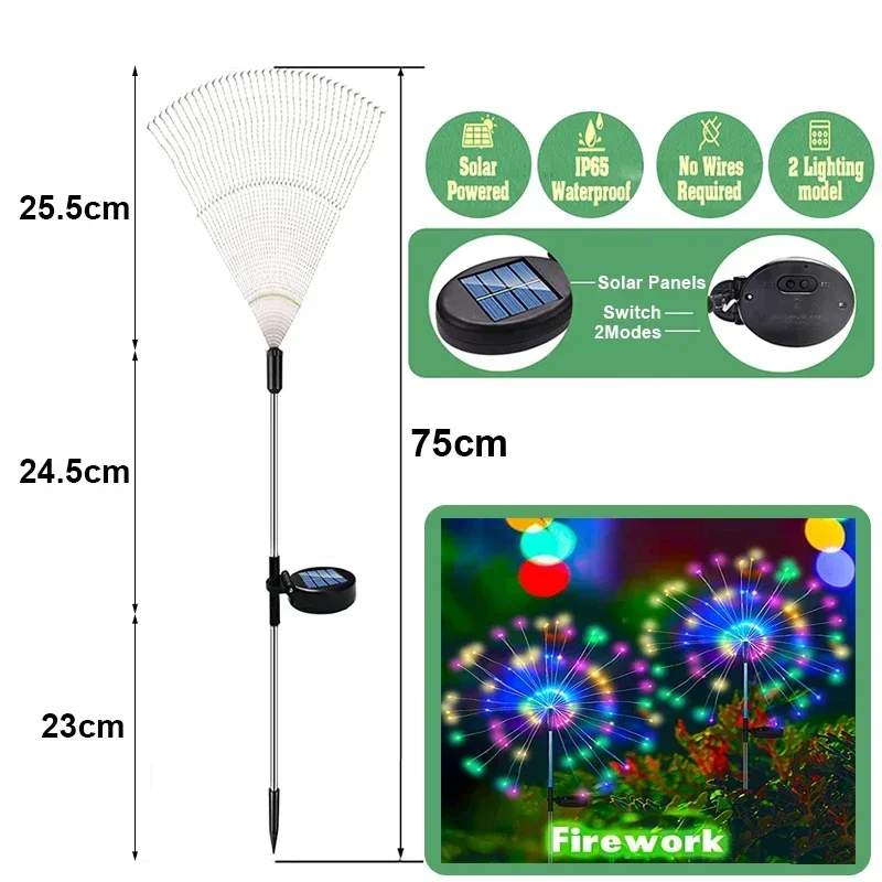 90/120LEDs Solar Garden Lights Solar Firework Lights Solar Lights Outdoor for Pathway Party Wedding Decorative Christmas