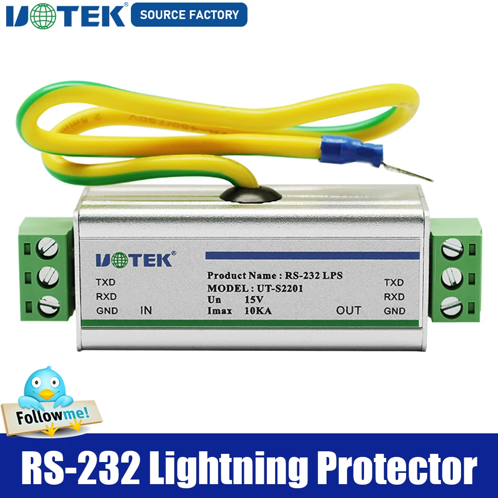 UOTEK Industrial Grade RS-232 Lightning Isolator Arrester RS232 Isolation Module Level 4 Surge Protector Imax 10KA UT-S2201