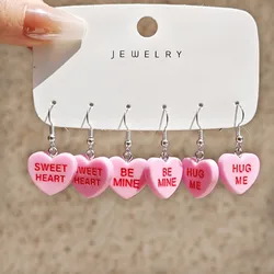 European and American Fashion Cute Love Pink Earrings and Earrings 3-piece Set