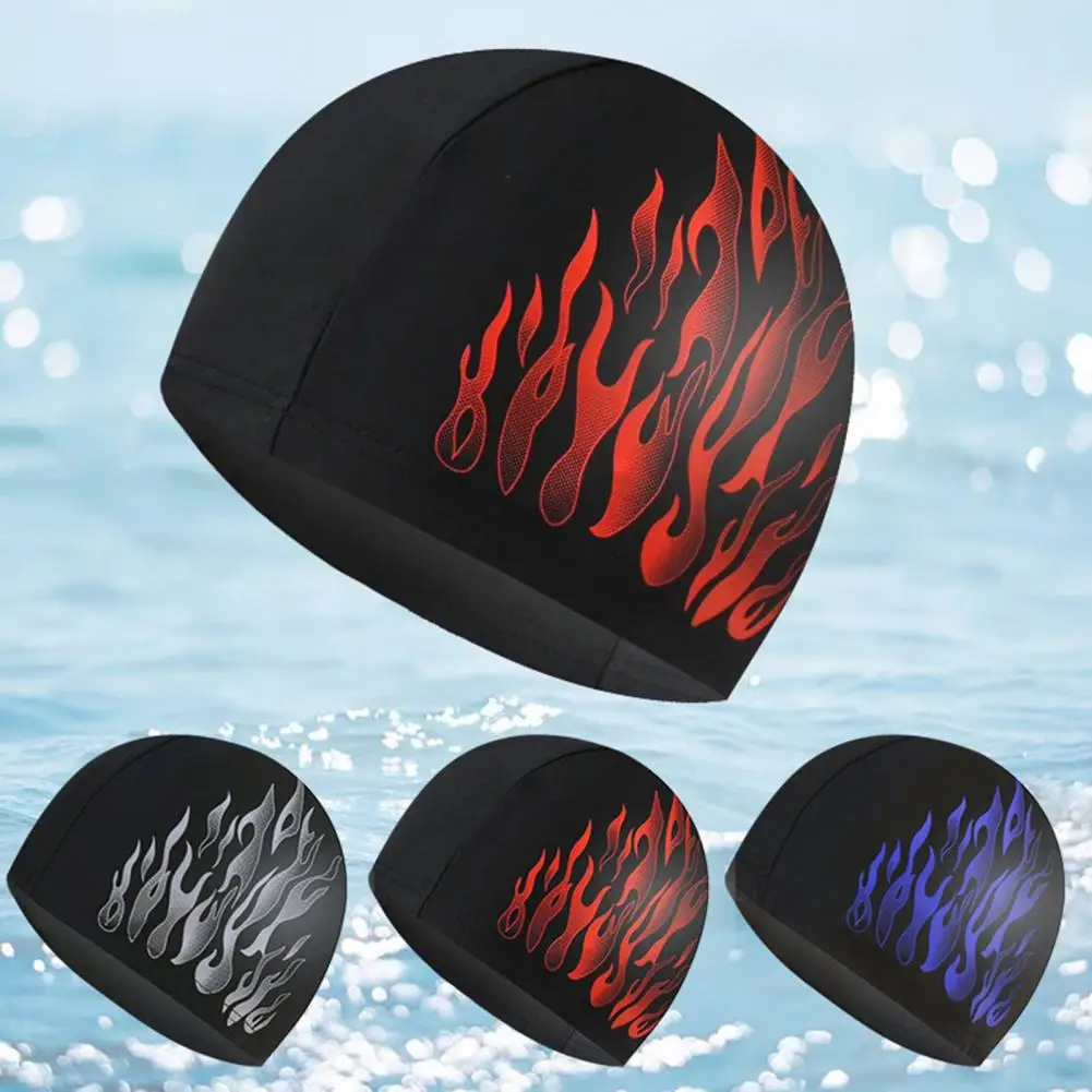 

Swimming Cap Simple Soft Ear Flame Pattern Swimming Hat Durable Swimming Hat