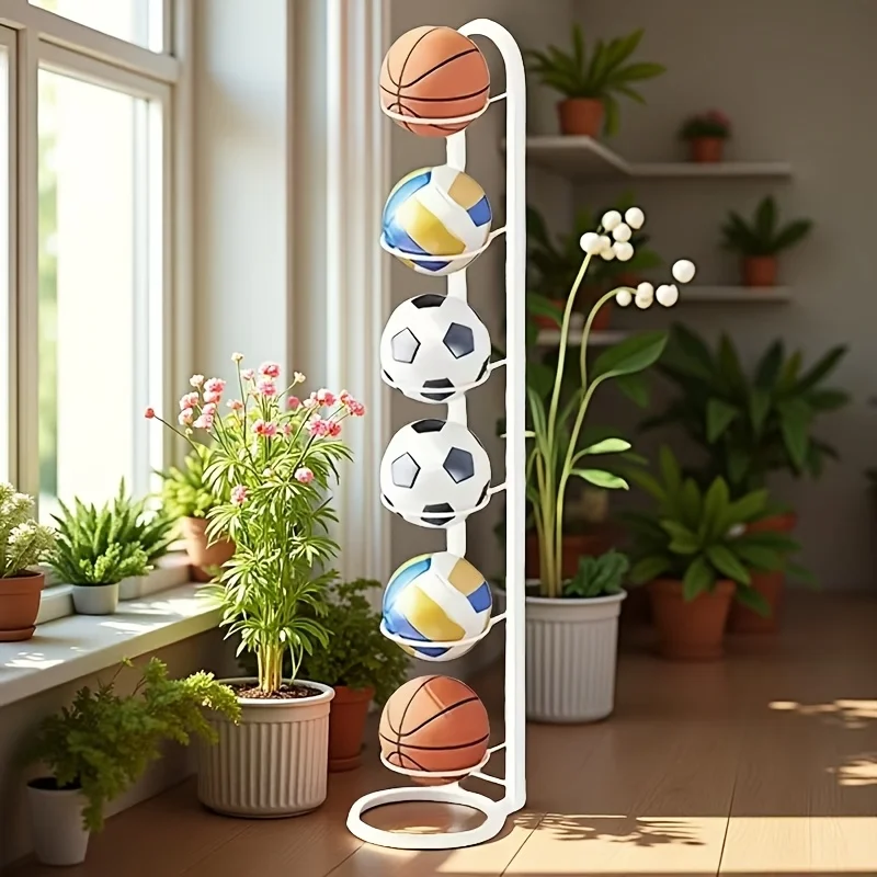 Black Metal Sports Ball Storage Rack: Multi-functional All-Season Organizer for Basketball/Football/Volleyball, Perfect Holiday