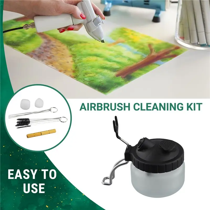 Happy New- 14-In-1 Airbrush Cleaning Kit   Cleaner Set With Glass Pot, Stainless Steel Holder, Needle And Brush Accessories