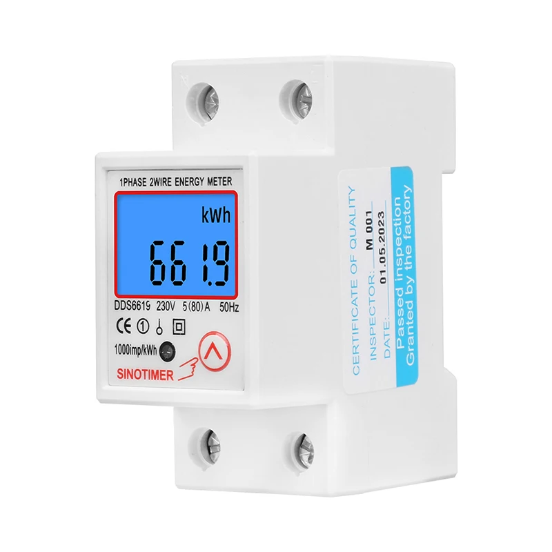 Medidor de energía monofásico, retroiluminación Digital LCD de carril Din, medidor de consumo de energía kWh, vatímetro electrónico AC 220V 80A,