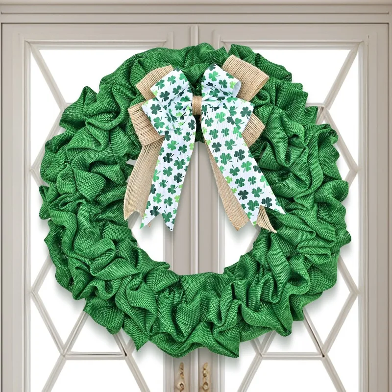 

Венок на день Святого Патрика, ирландский фестиваль, лента с клевером, гирлянда для двери, настенное украшение, домашний декор для вечеринки, идея подарка