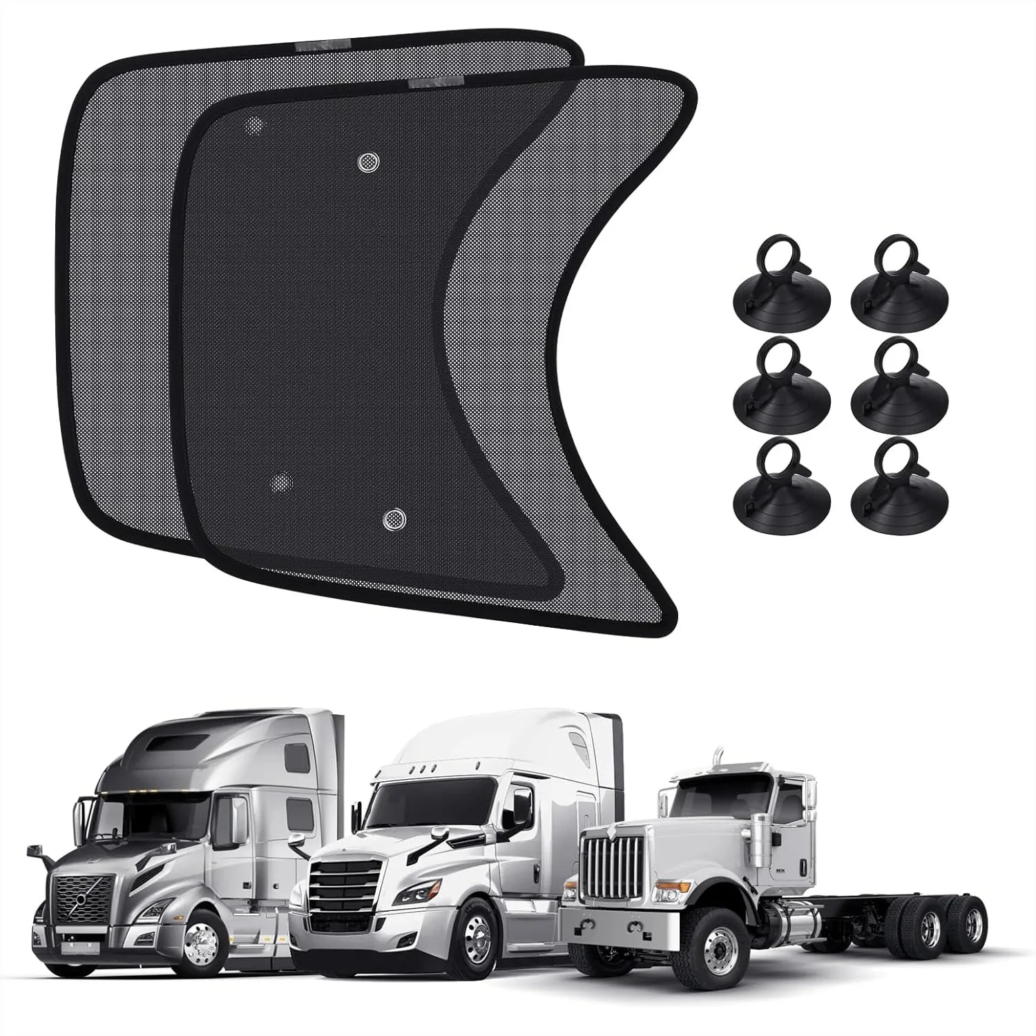 

Semi Truck Side Window Shade for Peterbilt 389 Volvo VNL Freightliner Cascadia Argosy with Suction Cup Mesh Sunshade