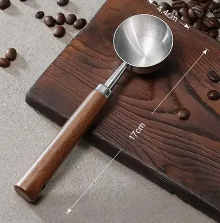 304 Stainless Steel Scoop with Solid Walnut Handle Designed for Repeated Use with Coffee Beans Grounds Tea Leaves and Seasonings