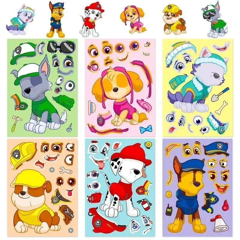 Paw Patrol Face Swap Puzzle Adesivo Cartoon Patrol Adesivi canini Assemblare Jigsaw Anime Figure Chase Make A Face Regali giocattolo per bambini