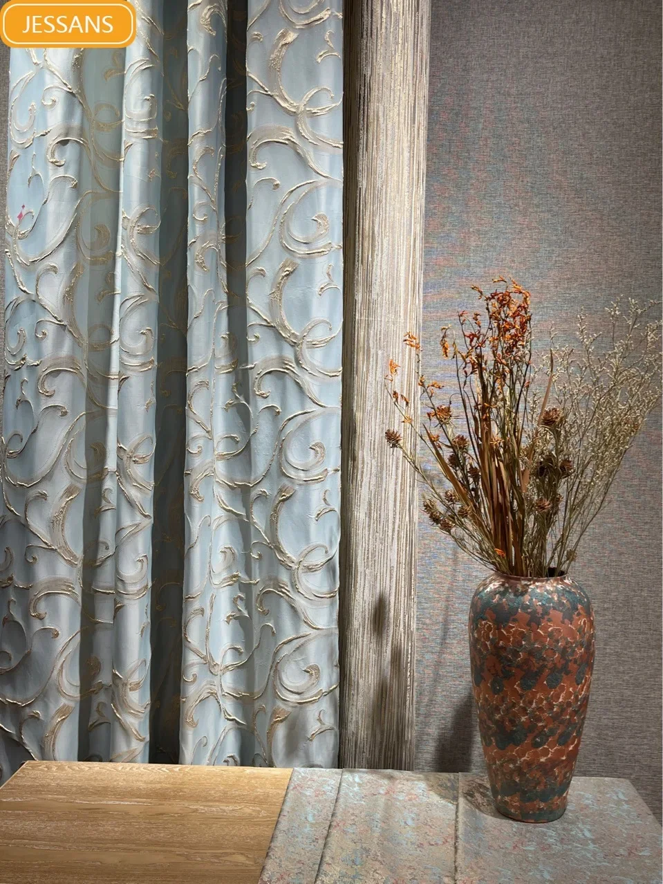 Embossed Light Luxury Gray Bronzing Jacquard Thickening Blackout Curtains for Living Room Bedroom Finished Product Customization