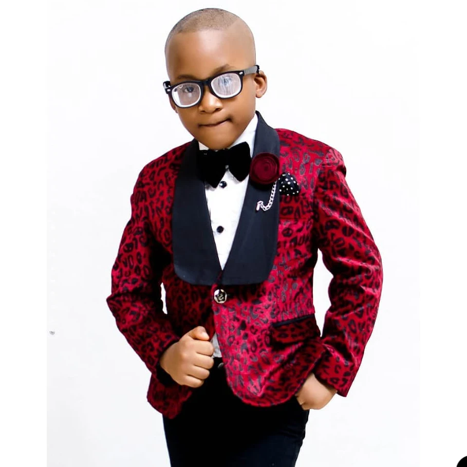 Red Pattern Boy Formal Suits Dinner Tuxedos Little Boys Kids For Wedding Party Prom Suit Wear (Jacket+Pant)
