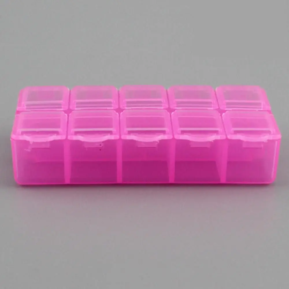 Organizer Transparent Bead Organizer Pink Rectangle 10 Grid Square Box Plastic Transparent Jewelry Box Girls