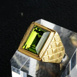 Thick Gold Plated Man Ring Stainless Steel Large Geometric Crystal Stone Wedding Accessories Fashion Jewelry Rings for Men 2024