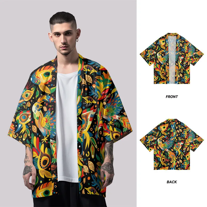 

Bird Print Shirt Traditional Haori Cosplay Kimono Women Men Harajuku Japanese Fashion Cardigan Yukata