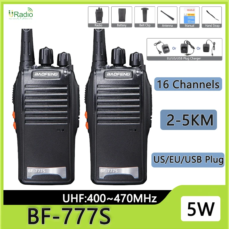 Baofeng BF-777S Original Portable 5W Two Way Ham Radio UHF 400-470MHz Single Band LED Flashlight Fast Charge Walkie Talkie Black