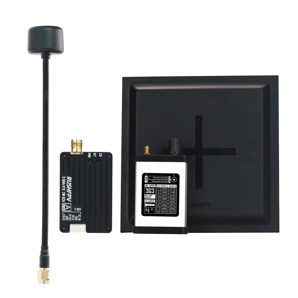 

FPV VTX 3.3GHz 2W 2000mW Long Range Video Transmitter Receiver 8CH Audio VRX for RC FPV Drone RushFPV
