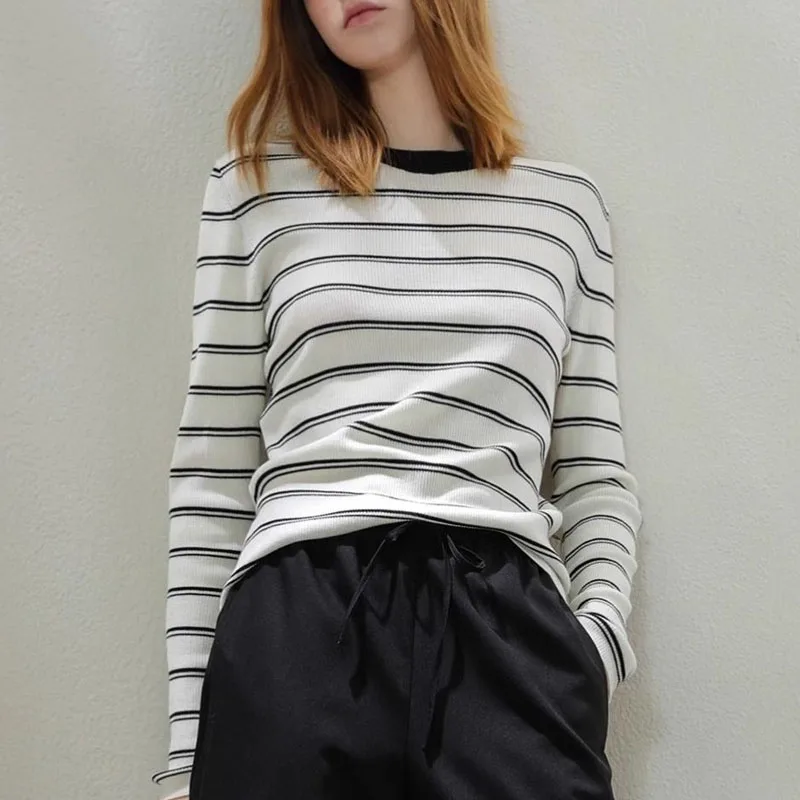 Gebreide Trui Vrouwen Truien Nieuwe Lange Mouw O-hals Gestreepte Gebreide Trui Trui Vrouwen Tops Truien Sueters De Mujer Q1606