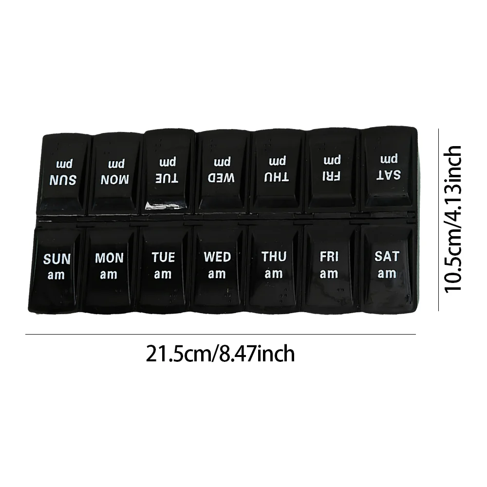 7 Day Pill Organizer 14 Slots AM PM Weekly Medicine Box with Detachable Tray and Sticker Easy Open Lid Case for Vitamins Tablets