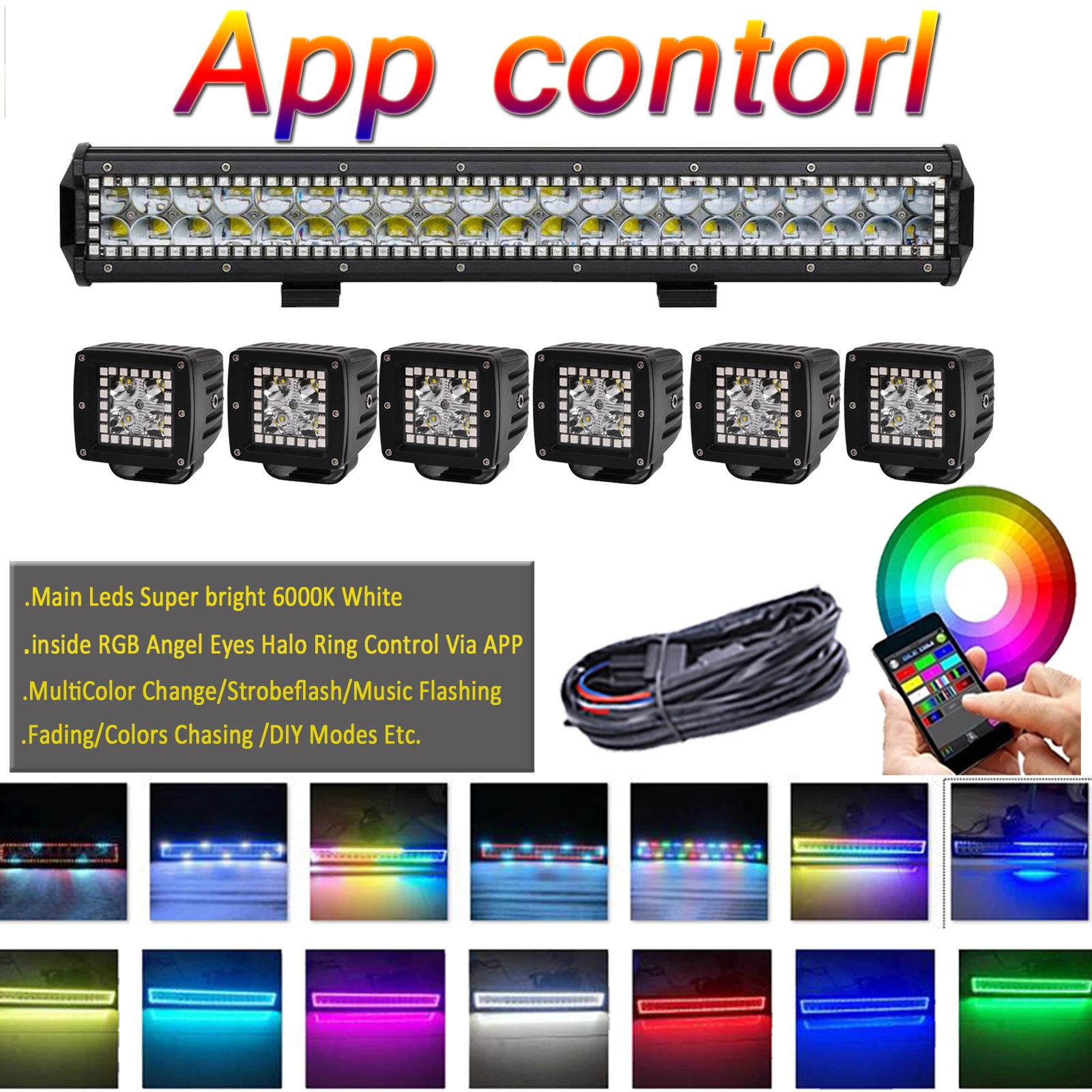 20inch 4D 126W Led light bar + 6pcs 4