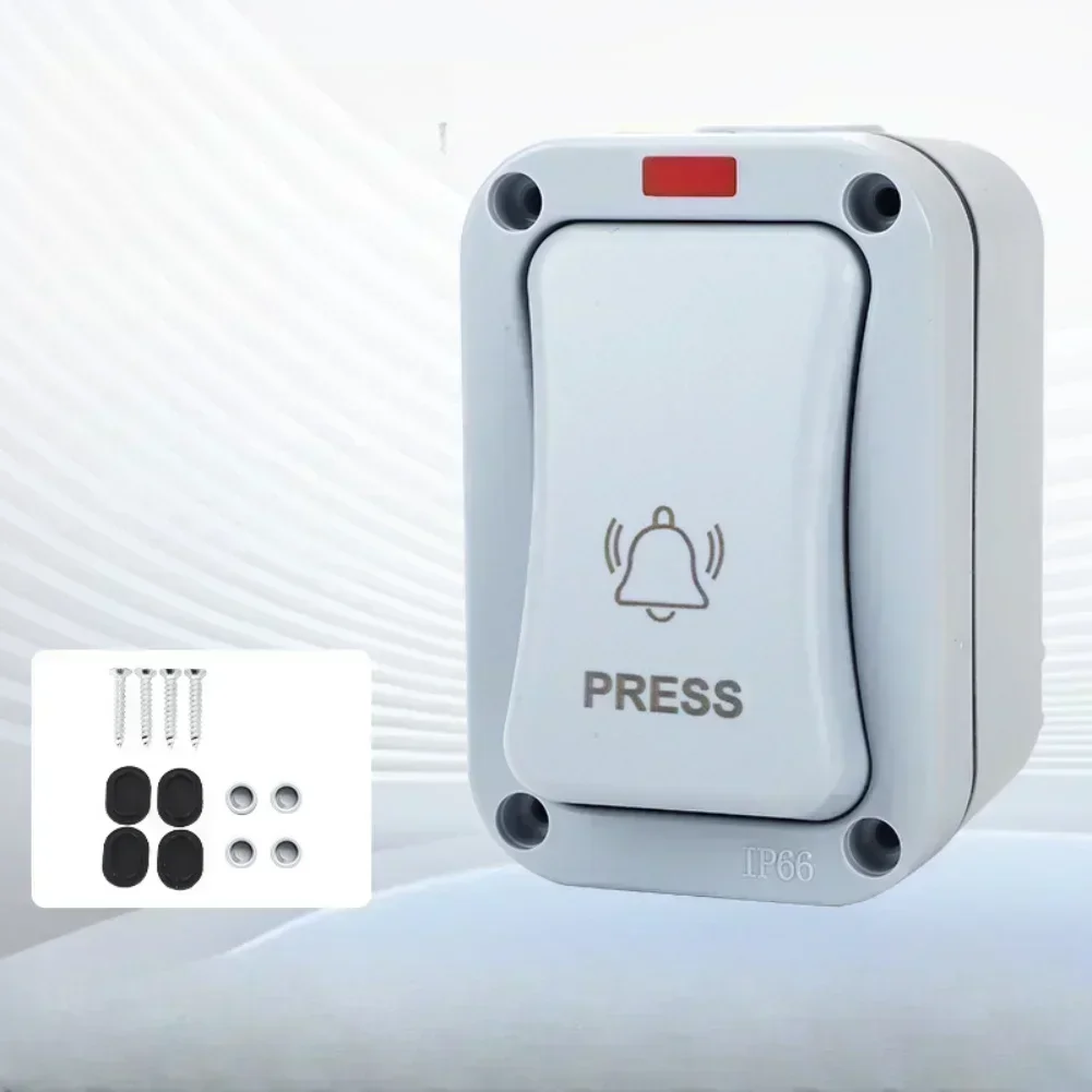 Mounted Weather Resistant Doorbell Push Button Switch With LED Indicator And ABS Build For Outdoor Applications