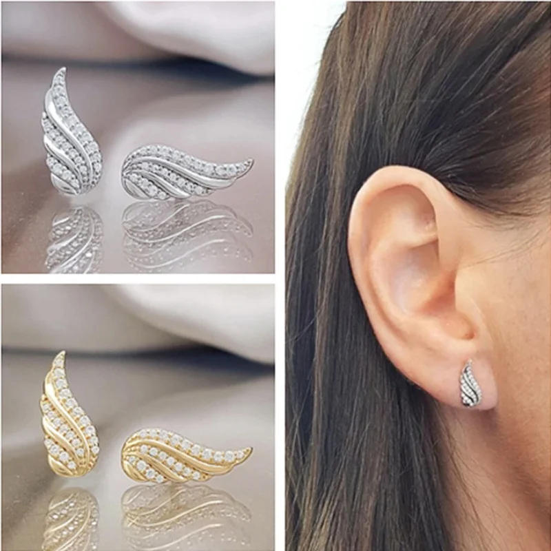 Exquisite Micro Pave Cubic Zirconia Angel Wings Stud Earrings for Women Valentine\'s Day Cute Princess Daily Casual Accessories