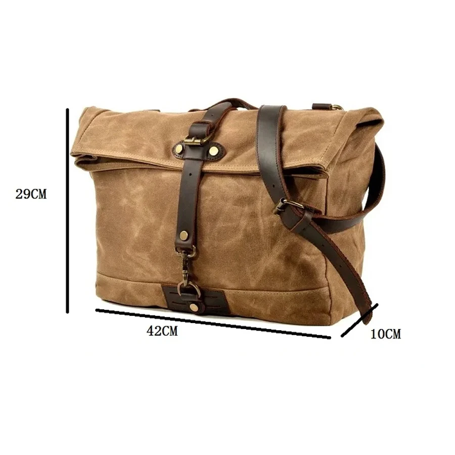 Vintage Men Motorcycle Backpack Waterproof Canvas Leather Retro Rear Seat Bag Motocross Saddlebags Biker Side Bag Brown