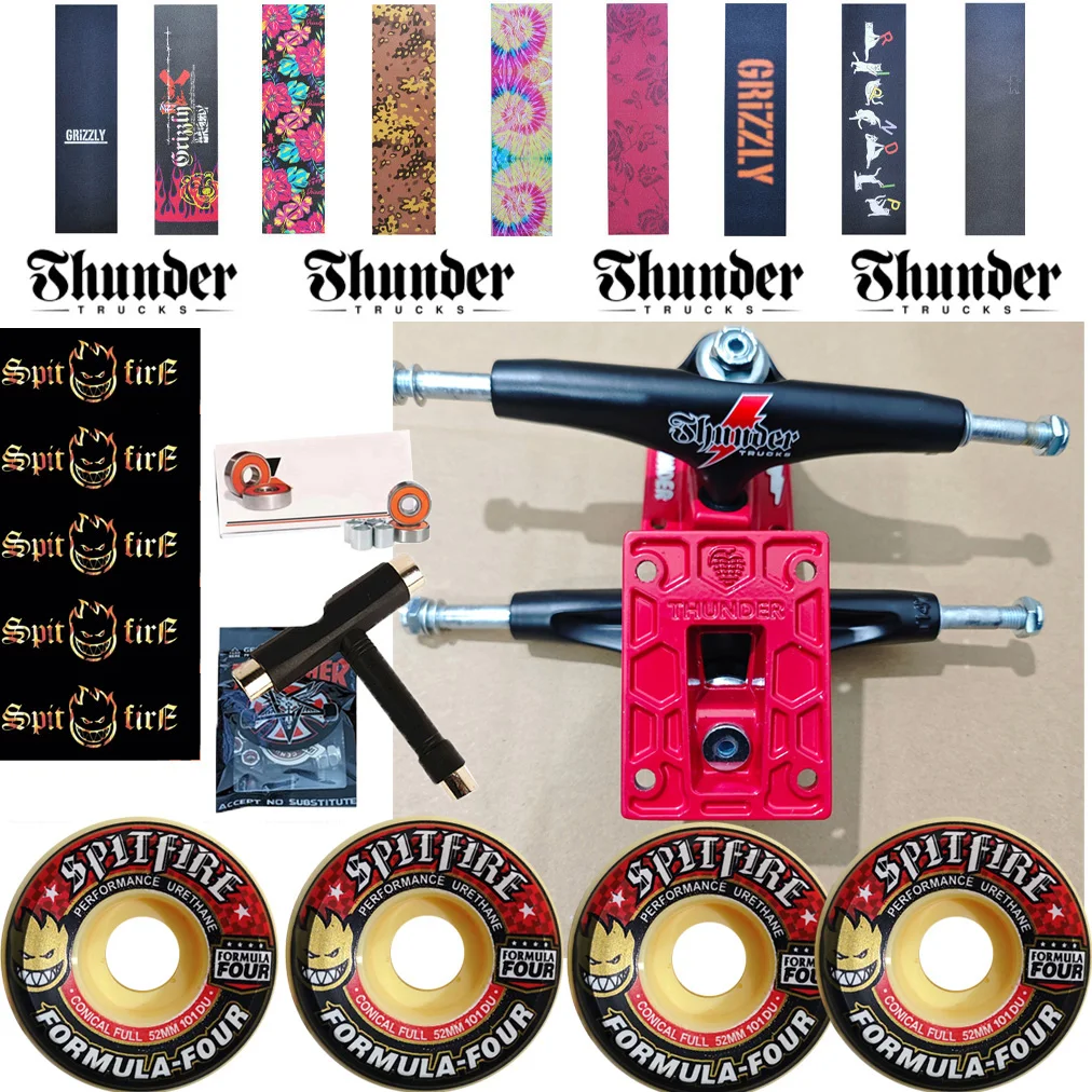 

Genuine THUNDER skateboard trucks skate brackets,plus spitfire wheels grip tapes,screws and good bearings whole set sell
