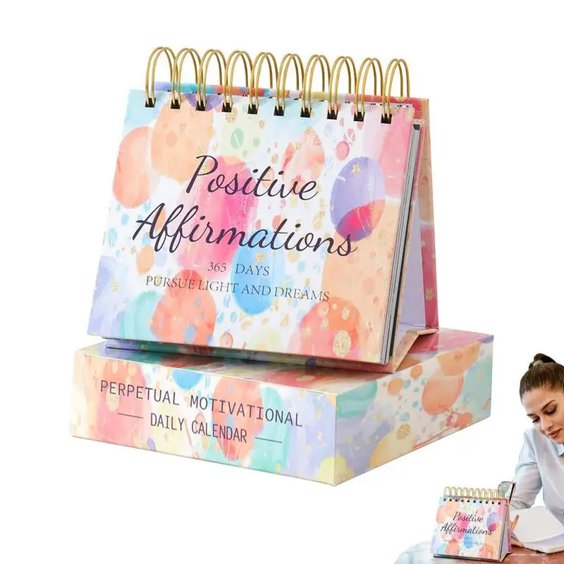 2024 Inspirational Desk Calendar Kawaii Coil Calendar 365 Days Daily Inspirational Quotes Positive Perpetual Calendar With Box