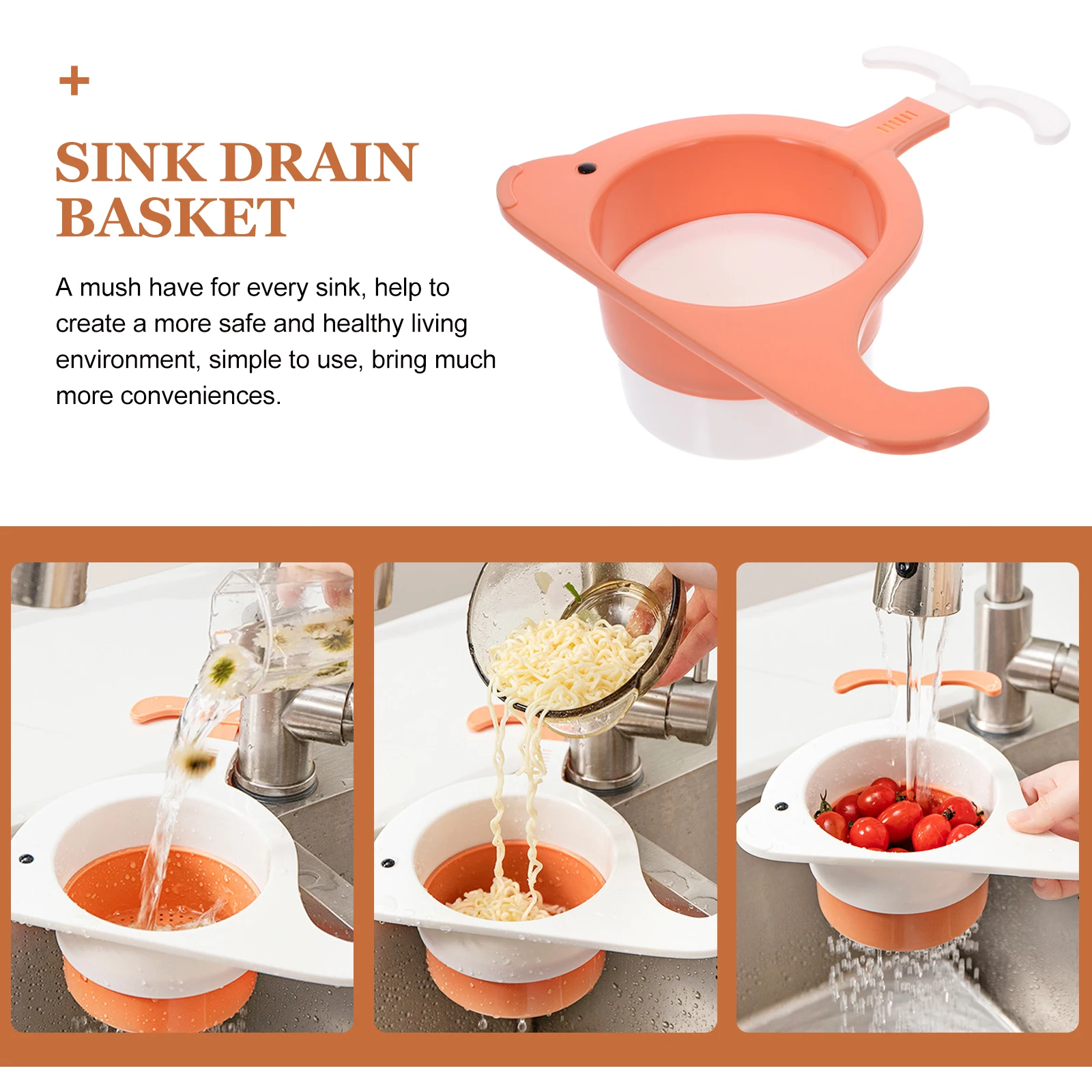 

Sink Drain Basket Kitchen Food Filter Draining Rack Strainer Holder PP Material Non Scratch Durable Lovely Shape Color Long