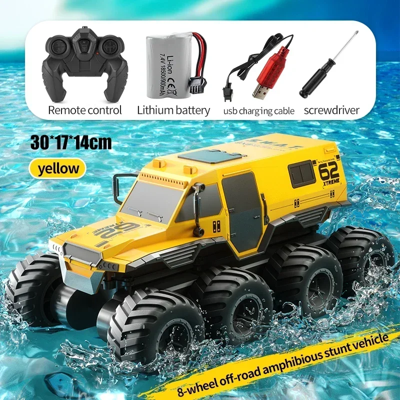 JJRC Q137 RC camiones 8x8 todoterreno impermeable 1:12 coche teledirigido anfibio grande, vehículo trepador de 2,4G juguetes regalo para niños