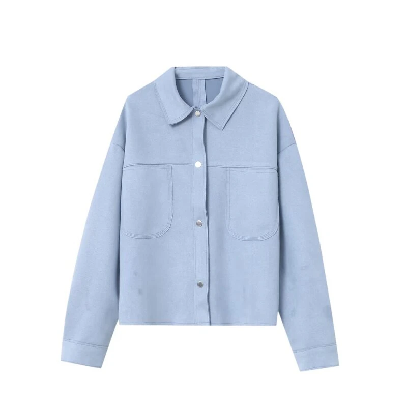 

Elegant Cropped Coat Autumn Winter Women Short Jacket Outerwear Warm Female Streetwear Office Lady Tops Streetwear Blue