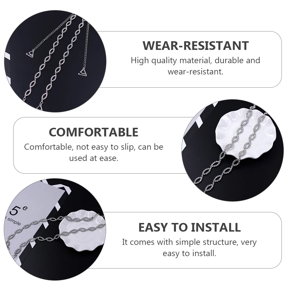 

1 Pair Adjustable Rhinestone Bra Straps Shiny Underwear Shoulder Strap Holders Silver Nonslip Chic Lingerie Accessories Metal