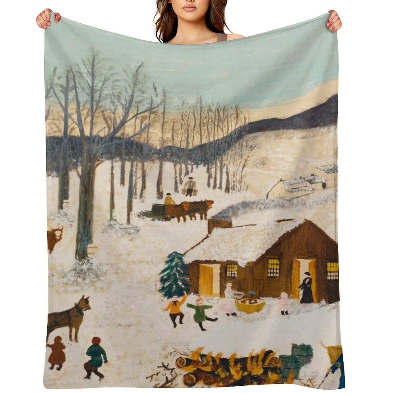 

Anna Mary Robertson 'Grandma' Moses Sugaring Off American Folk Art Throw Blanket Luxury St Beach Loose Blankets