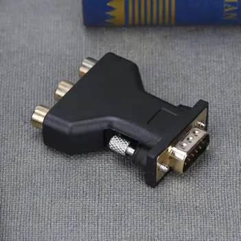 Převodník VGA samec na 3 RCA samice, měděný, pozlacený, VGA samec na 3 RCA samice, video a audio adaptér, černý 8 nejlepší prodej adaptér z koaxiálního na VGA - №6