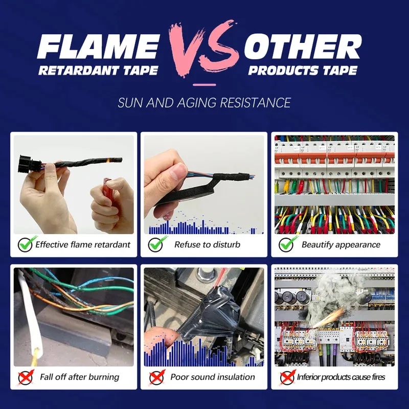 1/2/3/4/5/6pcs Meter Heat-Resistant Flame Retardant Tape Adhesive Cloth Tape For Car Cable Harness Wiring Loom Protection