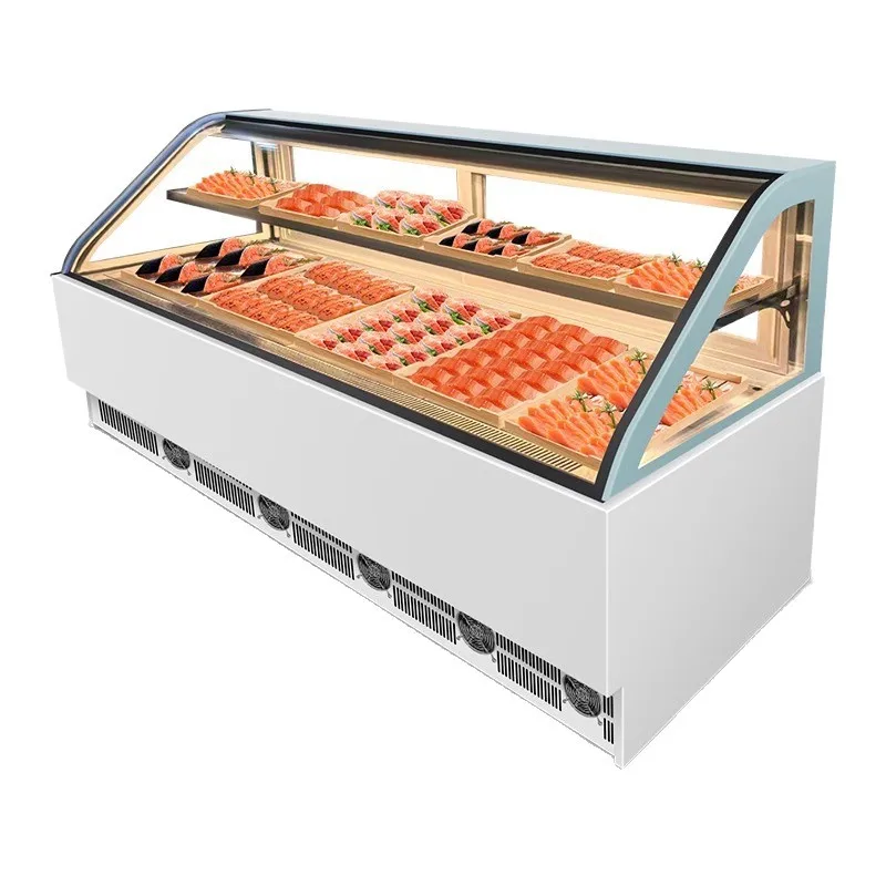 Norwegian Salmon Display Cabinet Aquatic Seafood Freezer Sashimi Raw Marinated Fish Fillets Fresh Tuna Refrigerated Cabinet