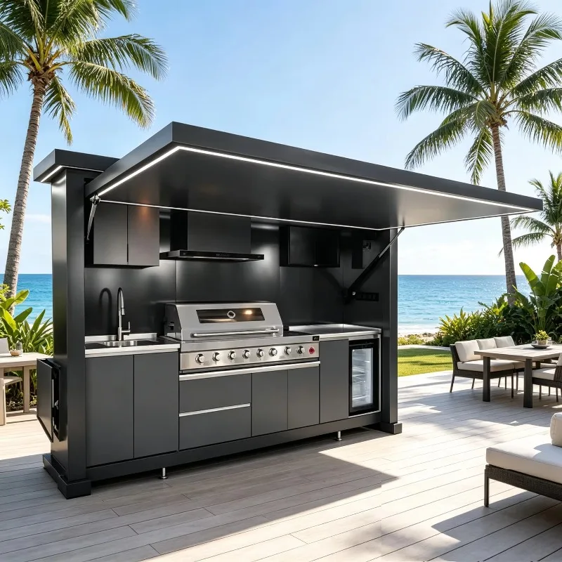 Outdoor Cooking Station 304 Stainless Steel Wall Mounted Cooking Table with Sliding Door for Restaurant Kitchen Supply