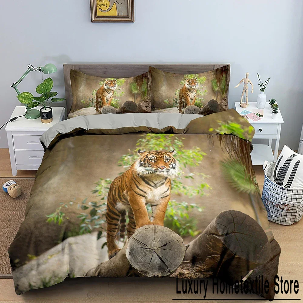 Tiger  Ferocious Animal Bedding Set Boys Girls Twin Queen Size Duvet Cover Pillowcase Bed Kids Adult Fashion Home Textileextile