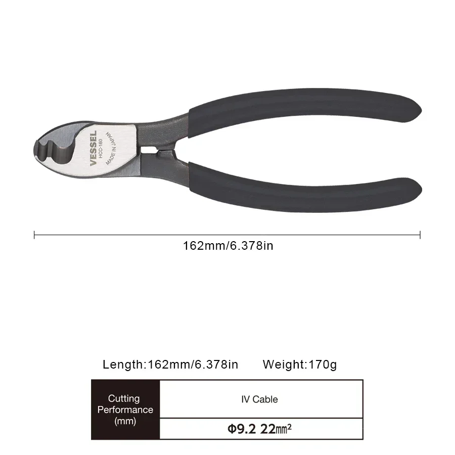 Genuine VESSEL Japan Tools Heavy Duty Cable Cutter High Leverage Pliers For Aluminum And Copper Wire Cable Cutter Pliers HCC-160