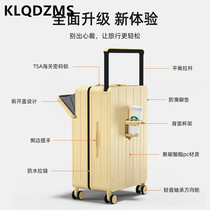 KLQDZMS 20"22"24"26 Inch Women's New Multifunctional Front Opening Boarding Large-Capacity Suitcase Carrying Wheeled Luggage