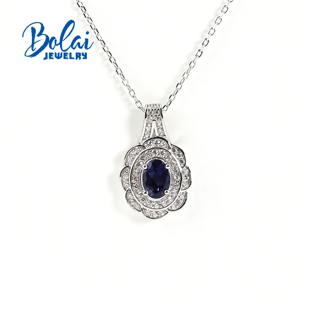 Simple 925 Sterling Silver Natural Lolite Ring Earrings Pendant Necklace Set Fashion Gemstones Women's Birthday Exquisite Gift