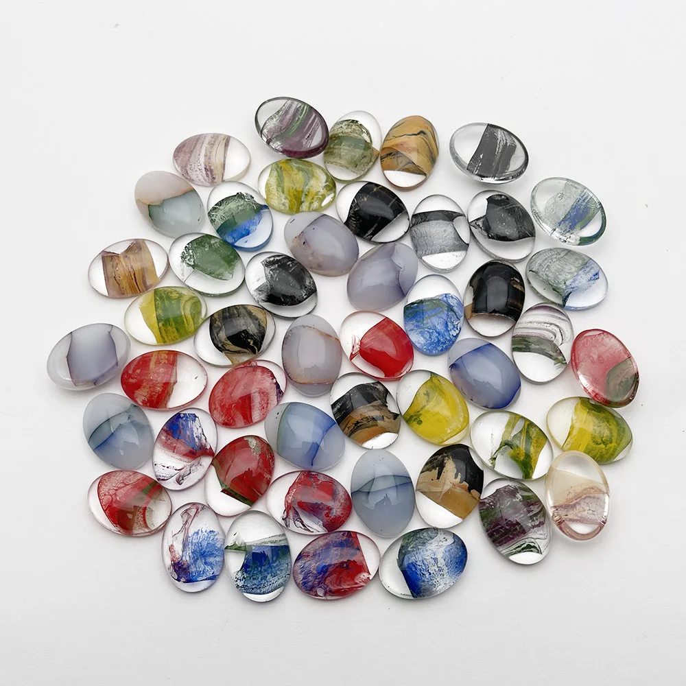 fashion charm new Glazed glass oval cabochon stone bead for jewelry making 13X18MM 50Pc mixed diy Ring charm accessories no hole