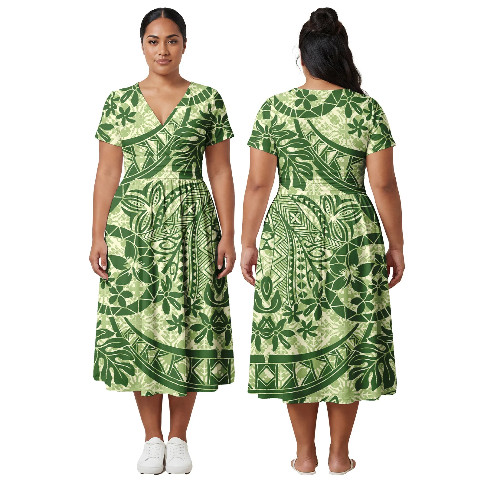 Factory Outlet Outfits Custom Ladies Samoan Tribal Prom Dresses Polynesian Fashion Plus Size Skirts Hawaiian V-Neck Women Dress