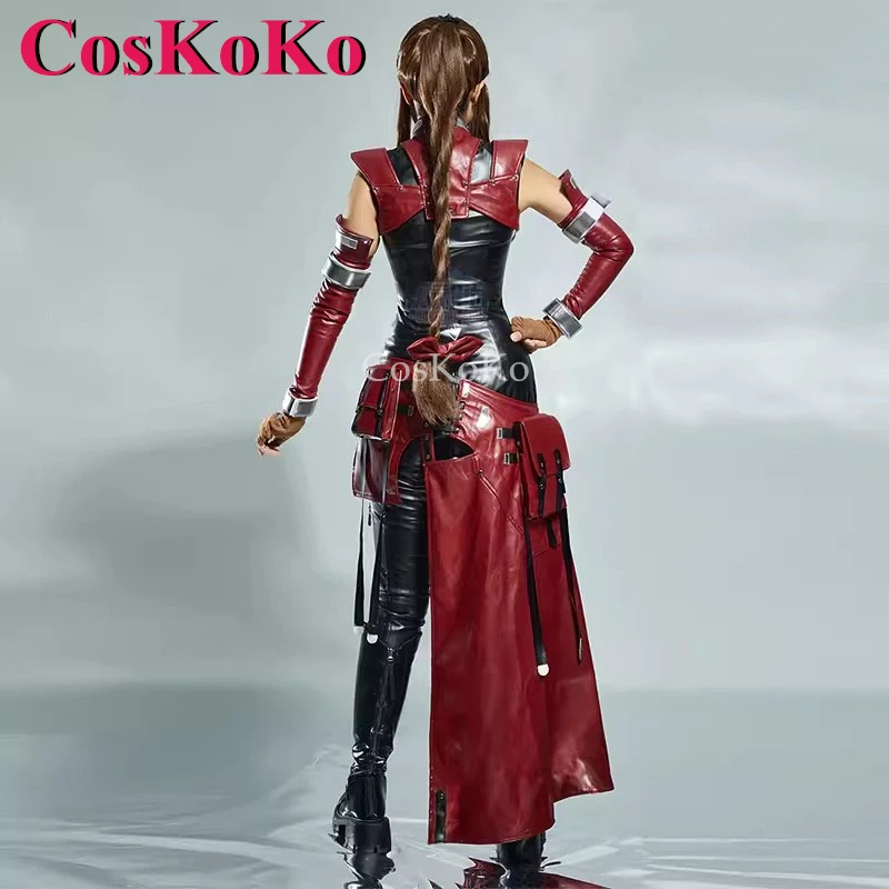 CosKoKo Aerith Gainsborough 코스프레 게임 파이널 판타지 VII 코스튬 패션, 레드 블랙 전투복, 할로윈 역할 놀이 의류