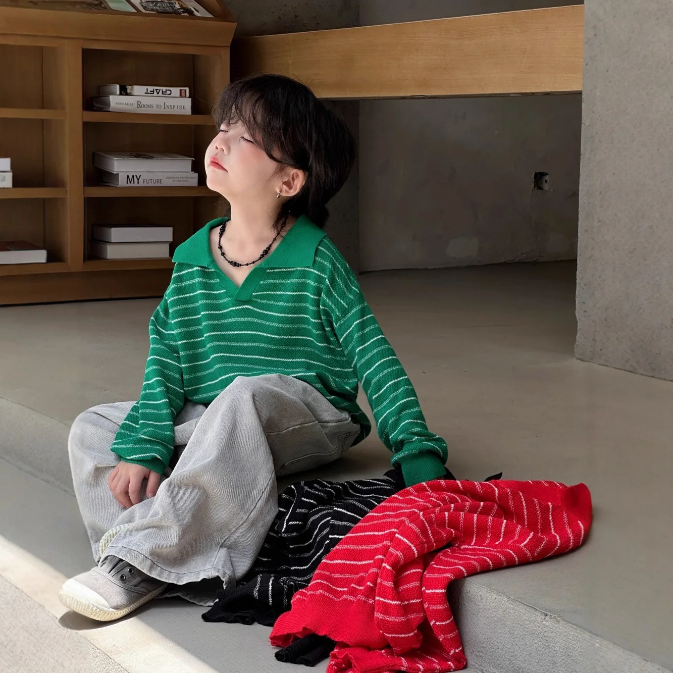 

Autumn New Boys Fashionable Loose All Match Sweater 2025 Children Clothing Boys Korean Style Striped Casual Knitted Sweater