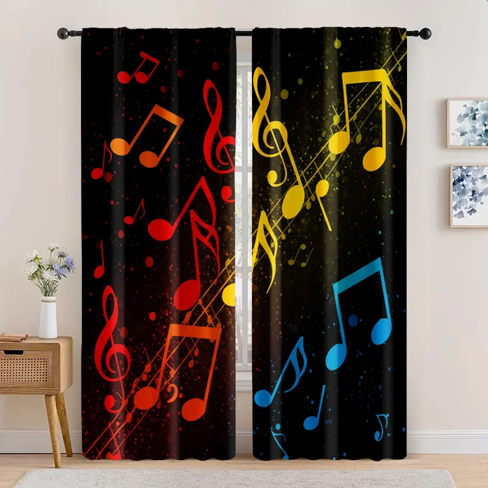 2pcs, spring summer Curtains Vibrant musical notes Art Digital Print Drapes Polyester Home Decor for Bedroom, Living Room, Study