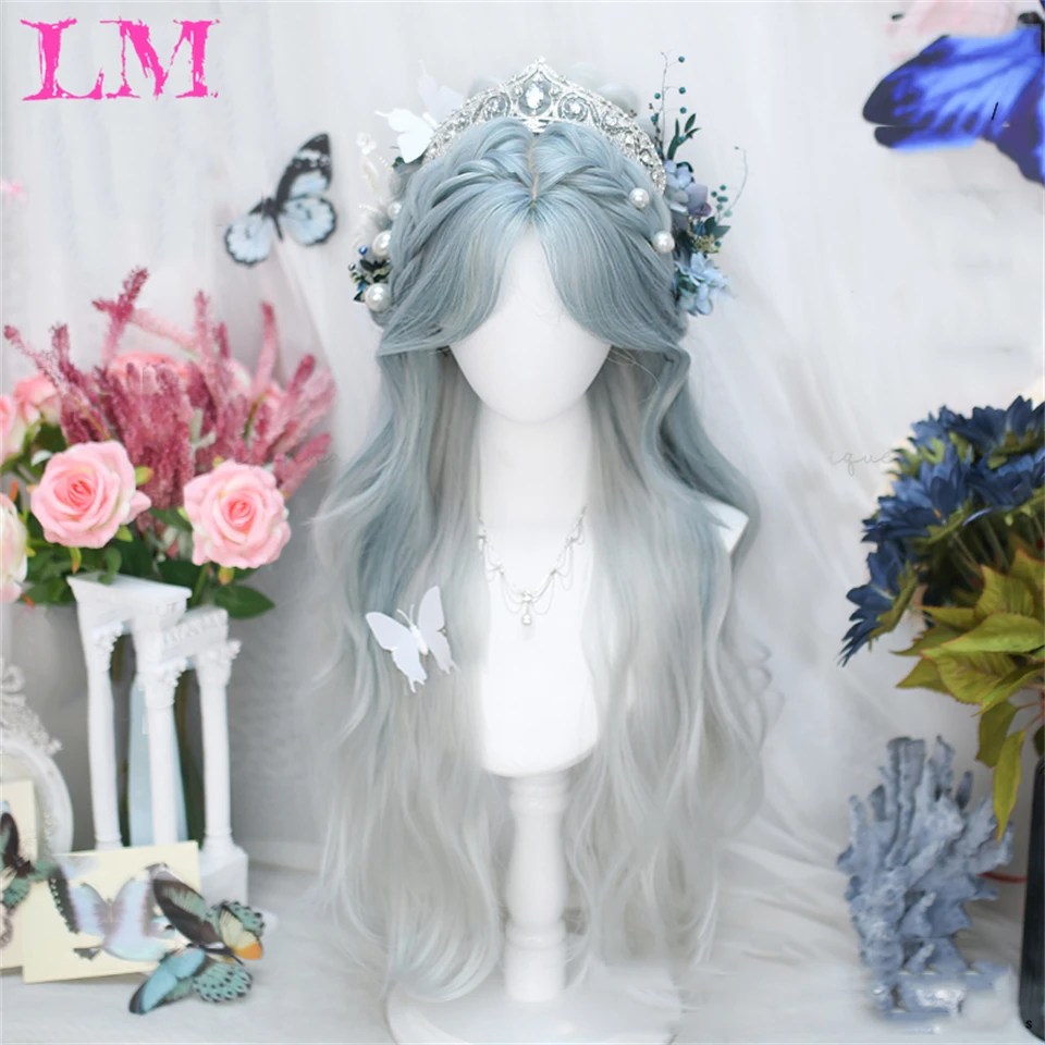 LM Heat Ressitant Synthetic Wig Blue Wigs for Women Natural Hairline Synthetic Lace Wig Cosplay Party Lace Front Wigs Used