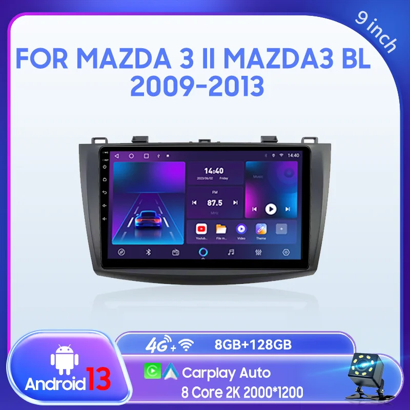 Qszn para mazda 3 ii mazda3 bl 2009-2013 2 din android 13.0 rádio do carro reprodutor de vídeo multimídia navegação gps 4g unidade principal carplay