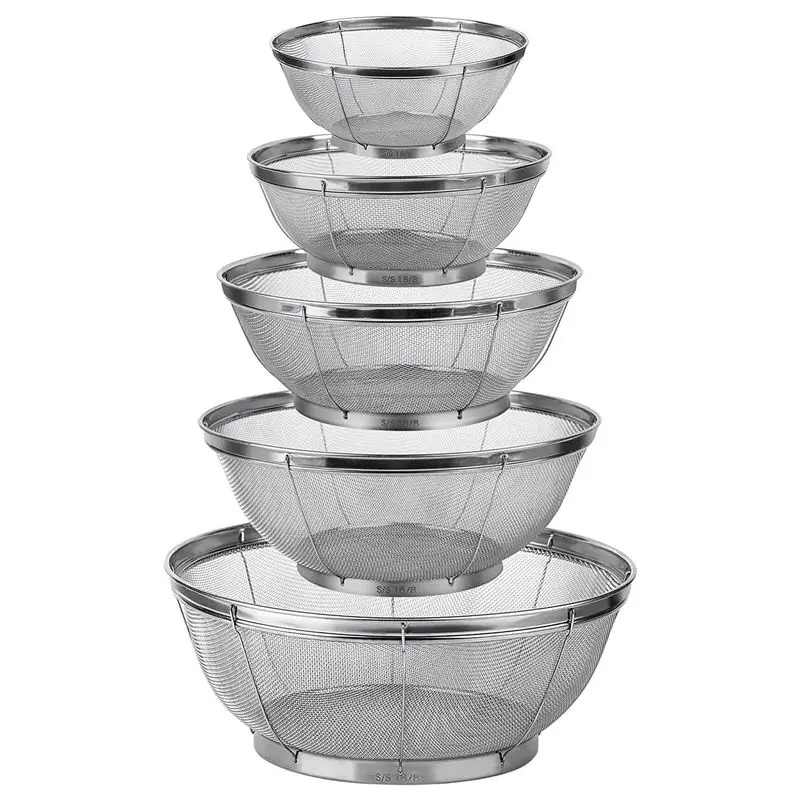 ABFW 5 Pack Strainers for Kitchen, Stainless Steel Colander, Fine Mesh Strainer for Pasta, Rice and Fruit, Sieve for Strain
