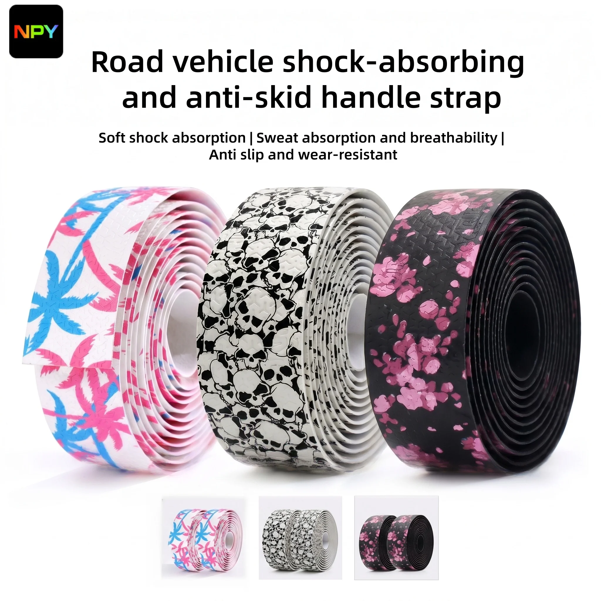 NPY 1Pair Cherry Blossom Road Bike Handlebar Tape Anti Slip Silica Gel  Shock Absorption Cycling Bar Tape Bicycle Accessories