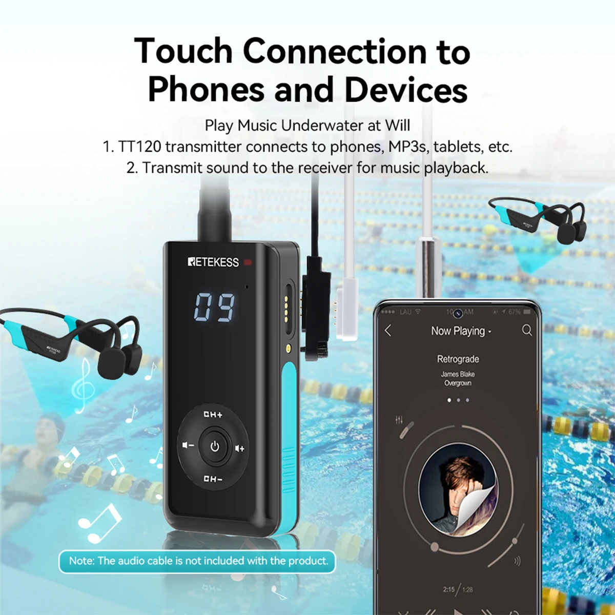 Retekess TT120 수영 코치 마이크 송신기 수영 토크 훈련 및 코칭 액세서리를위한 무선 통신 도구